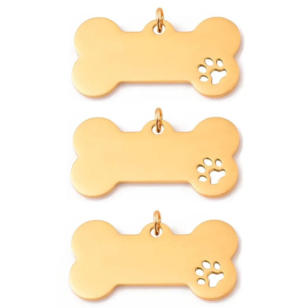 Paw Print & Bone Charm Pendants – Stainless Steel DIY Set (5 Pcs Gold)