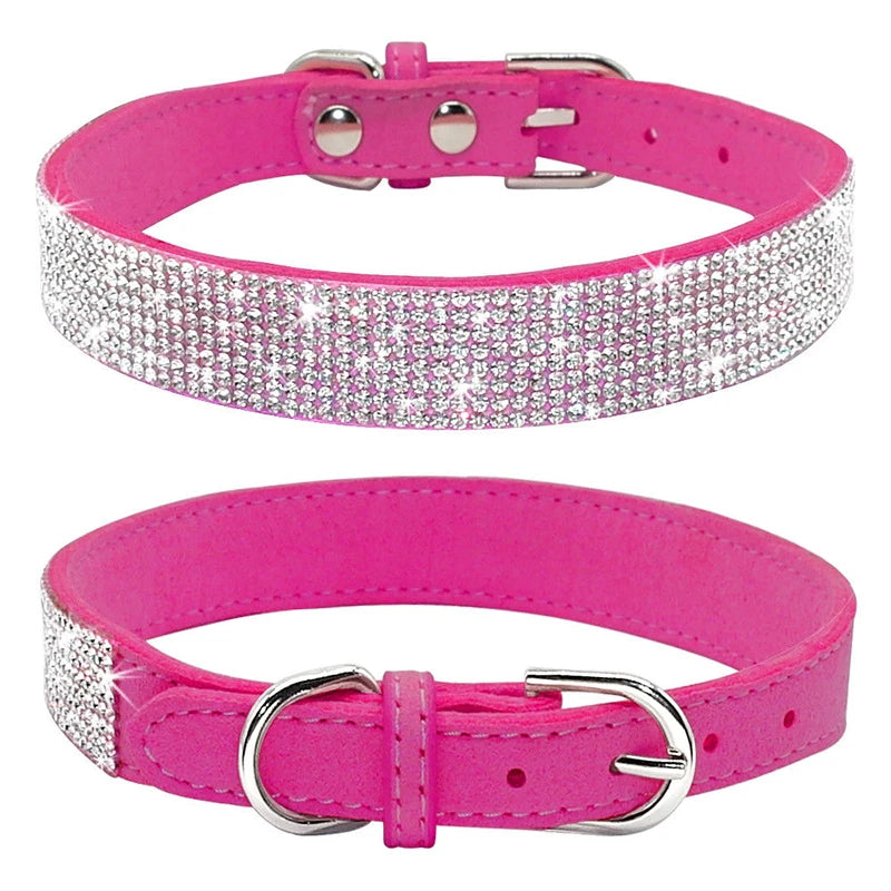 Crystal Rhinestone Dog Collar – Suede with Zinc Buckle